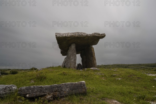 A long exposure view of the Poulnabrone Dolmen under an overcast sky in County Clare of Western