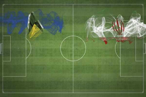 Saint Lucia vs Iran Soccer Match, national colors, national flags, soccer field, football game,