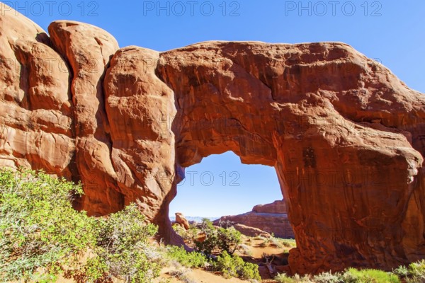 North Window & South Window Arches. The beauty of Arches Park in USA. Picturesque red-brown