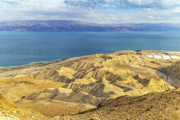 Israel. The great wonder of nature is the Dead Sea. Cloudy and clear January day. The sea surface
