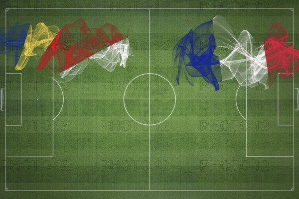 Seychelles vs France Soccer Match, national colors, national flags, soccer field, football game,