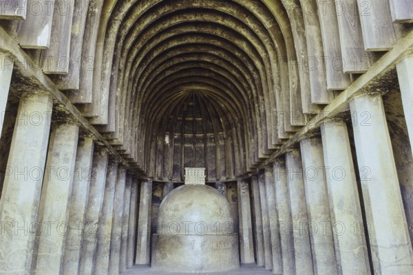 Interior of the Chaitya Hall, Karla Caves, Lonavala, Maharashtra, India, Asia