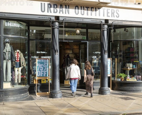 Urban Outfitters clothes shop store in city centre, Cambridge, Cambridgeshire, England, UK two