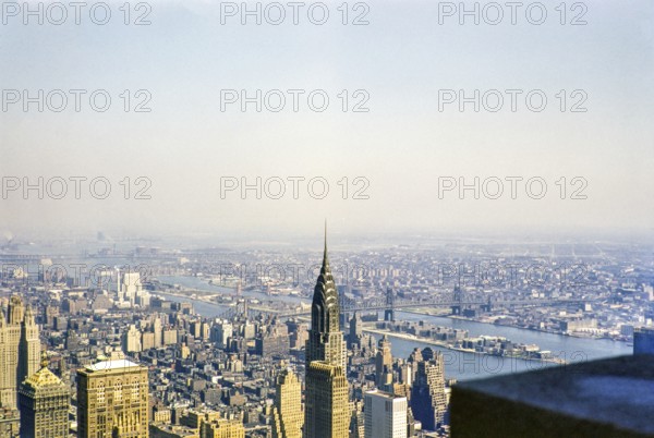 View from Empire State Building over Chrysler Building to East River, Roosevelt Island, Queensboro