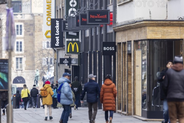Pedestrian zone Königstraße with shops and passers-by, street scene. Stuttgart, Baden-Württemberg,