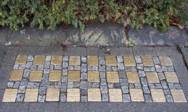 Stolpersteine, copper memorial plaques of murdered Jewish citizens during the Nazi era,