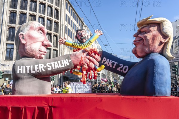Rose Monday parade in Düsseldorf, themed float by float builder Jacques Tilly, Putin and Trump