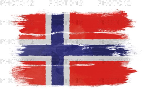 The Norwegian flag painted on white paper with watercolor