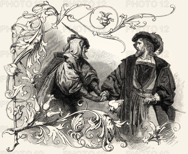Mephistopheles with Doctor Faust, first part of the tragic play Faust by Johann Wolfgang von Goethe