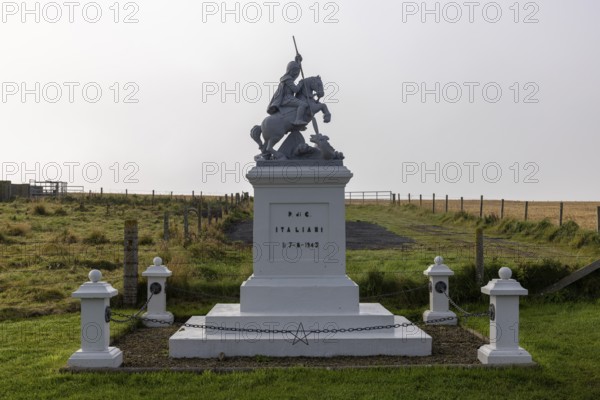 St George Sculpture, War Memorial, war memorial in front of the Italian chapel, Lamb Holm, Orkney,