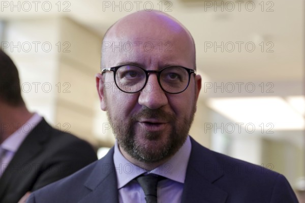 Sofia, Bulgaria - 16 May 2018: Prime minister of Belgium Charles Michel attends to a exhibition of