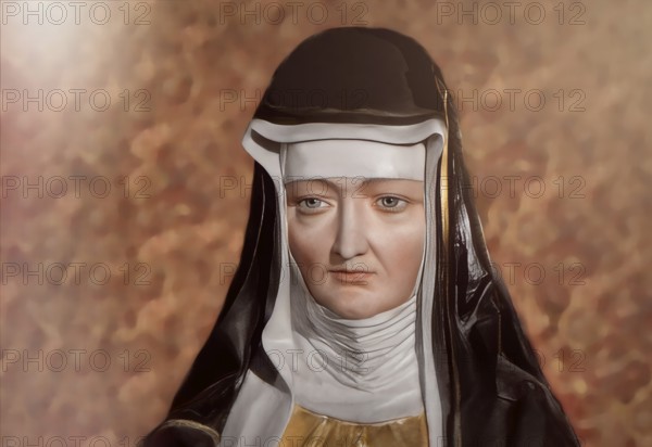 Figure of Hildegard of Bingen, Sibyl of the Rhine, 1098 – 1179, German Benedictine abbess and
