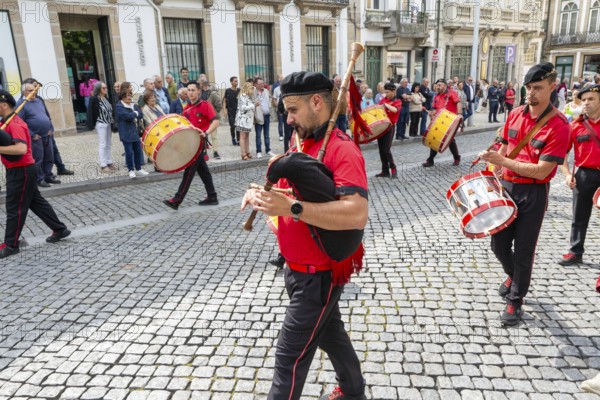 Political rally and march for May Day in city of Guimaraes, Braga district, northern Portugal,