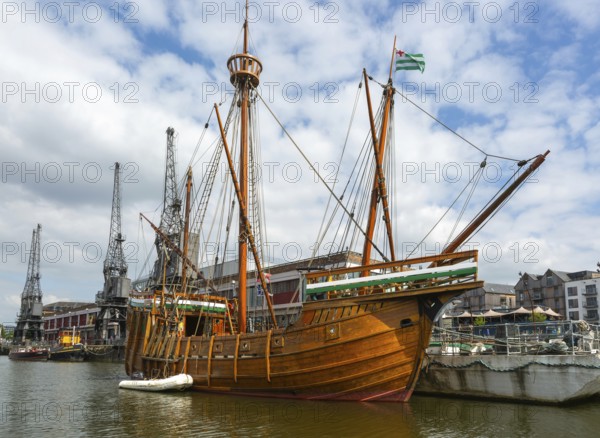 The Matthew of Bristol replica ship at quayside of the M Shed museum, Floating Harbour, Bristol,