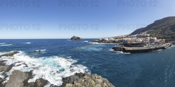 Atlantic coast with Roque de Garachico island off the town of Garachico, Tenerife, Canary Islands,