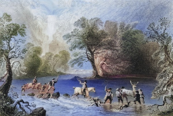 Shooting a stag near Derrycunniky Cascade, Killarney, County Kerry, Ireland, from The Scenery and