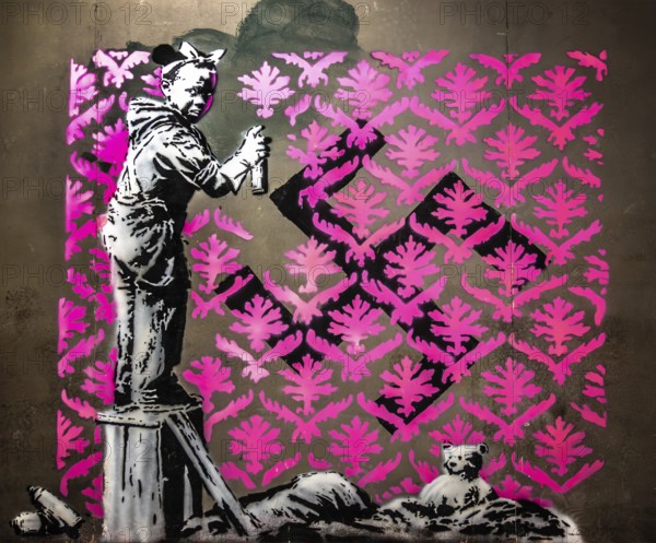 Banksy - Migrant Soup Citchen, Girl trying to remove a swastika, protest against injustice towards