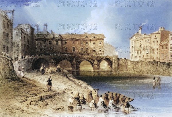 Old boat bridge, Limerick, Ireland, from the Landscape and Antiquities of Ireland, 1841, digital