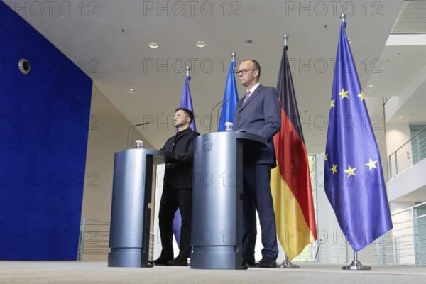 Berlin, Germany - 28.5.2025: Volodymyr Zelensky (President of Ukraine, l.) and Friedrich Merz