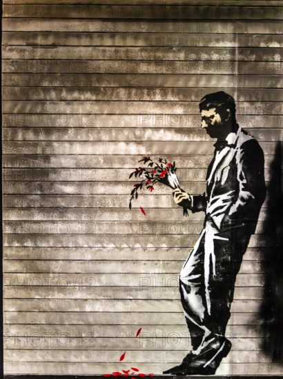 Banksy - Waiting in Vain, Romance at the entrance of a strip club, 2013, Hell's Kitchen, New York