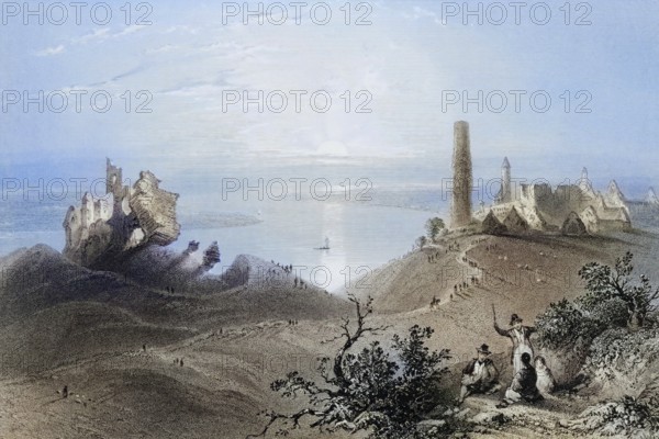 Seven churches of Clonmacnoise, Ireland, from the Landscape and Antiquities of Ireland, 1841,