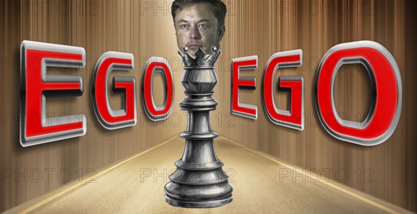 Symbolic image, chess king Elon Musk sees himself as a genius, Twitter-X antisocial network, social