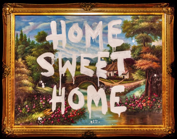 Banksy - Home Sweet Home, rethinking the traditional home, exhibition Barely Legal, 2006, Los