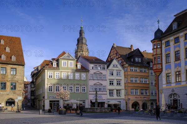 Market square, with St Moriz town church, Coburg, Upper Franconia, Franconia, Bavaria, Germany,