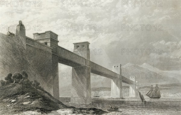 The Britannia cane bridge across the Menai Strait between the Isle of Anglesey and the Welsh