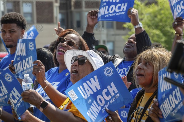 Detroit, Michigan USA - 7 June 2025 - Members of the United Auto Workers rally to support Rev.