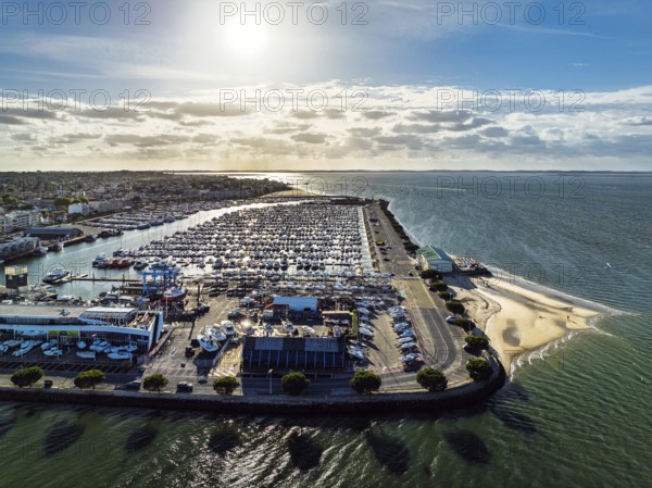Marina and Beach in Arcachon from a drone, Arcachon, Gironde, France, Europe