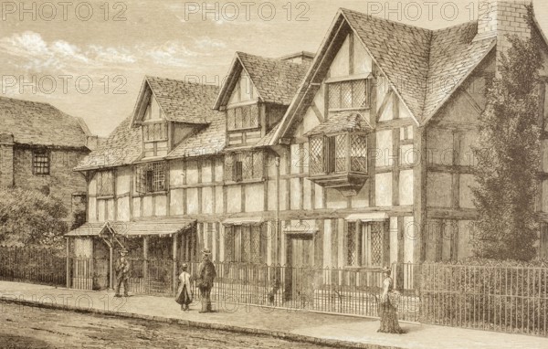 Shakespeare's birthplace in Stratford-upon-Avon, England. From the illustrated library Shakspeare,