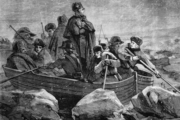 George Washington crosses the Delaware River on the night of 25-26 December 1776 during the