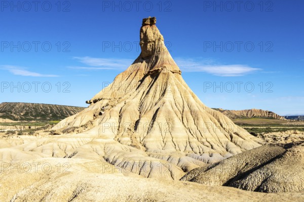 Castildetierra rock formation, semi-desert, Bardena Blanca area, Bardenas Reales Nature Park,