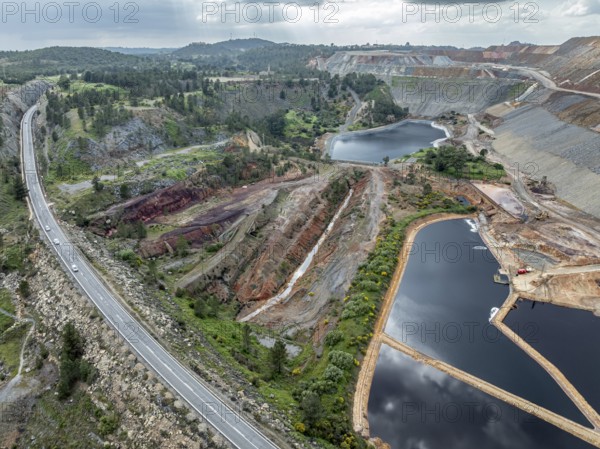 Aerial view of open pit mining, copper mine, Rio Tinto, Minas de Rio Tinto, Andalusia, Spain,