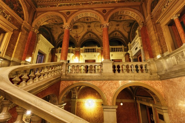 Hungarian State Opera, staircase, view upwards, interior view, Budapest, Hungary, Europe