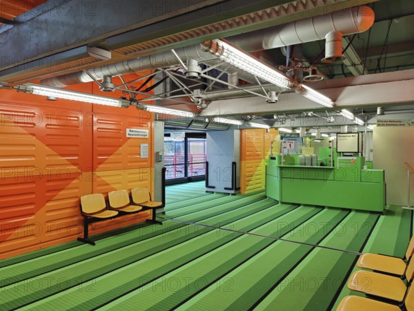 RWTH Aachen University Hospital, interior photo, colourful, technical modernity with visible