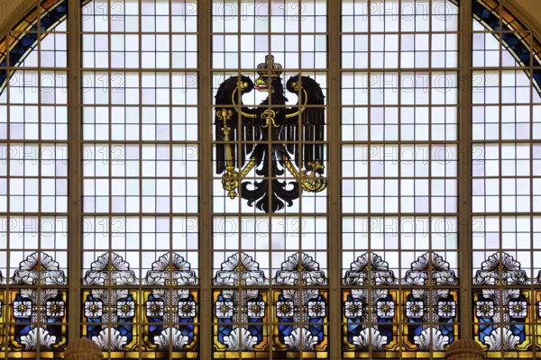 A stained glass window in the railway station with an imperial eagle is a reminder of the imperial