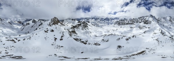 Aerial view, Alpine panorama with Piz Laviner, winter in the high mountains, Albula Alps, Rhaetian
