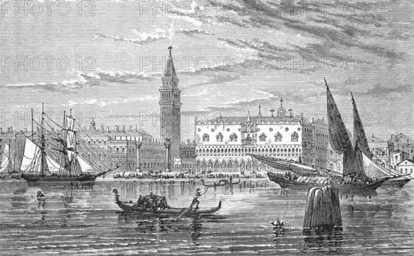 St Mark's Basilica and Doge's Palace, c. 1870, Venice, Italy, digital reproduction of a historical