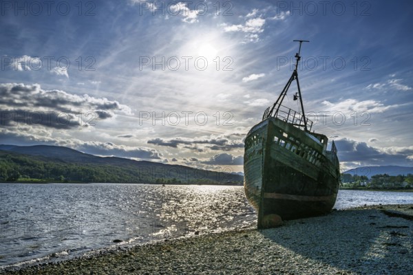 Corpach Wreck or Old Boat of Caol and Nevis Range Mountains, Caol Beach, Corpach, Fort William,