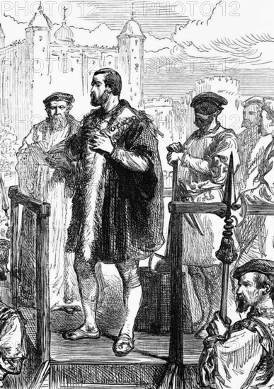 The execution of Edward Stafford, 3rd Duke of Buckingham (1478 to 1521), after his arrest for