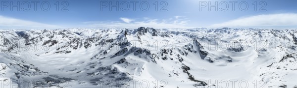 Alpine panorama, aerial view in winter at Piz Grialetsch, Albula Alps, Rhaetian Alps, Grisons,