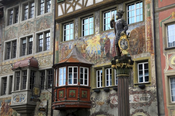 House facade with facade painting in the old town, Stein am Rhein, Canton Schaffhausen,