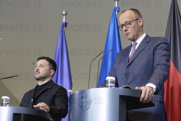 Berlin, Germany - 28.5.2025: Volodymyr Zelensky (President of Ukraine, l.) and Friedrich Merz