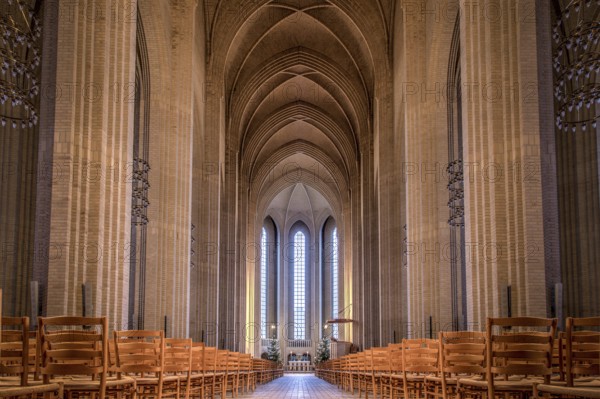 Copenhagen, Denmark, January 03, 2017: Interior photography of the impressive hall of Grundtvigs