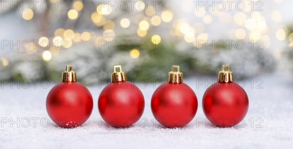 Christmas decorations red balls on the snow holiday card template banner