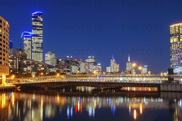MELBOURNE, AUSTRALIA, JUNE 26 2013, Melbourne's famous skyline along Southbank. Spencer St Bridge