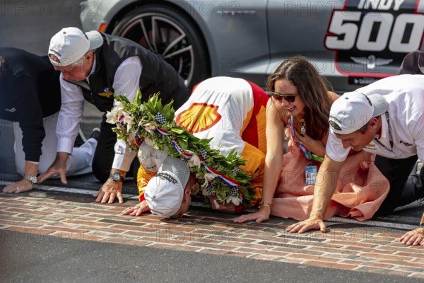 INDYCAR driver, JOSEF NEWGARDEN (2) of Nashville, Tennessee, wins the Indianapolis 500 at the