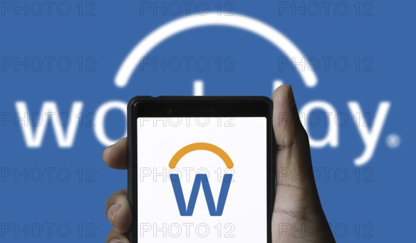 Workday logo is displayed on smartphone. Workday is a cloud-based software company offering